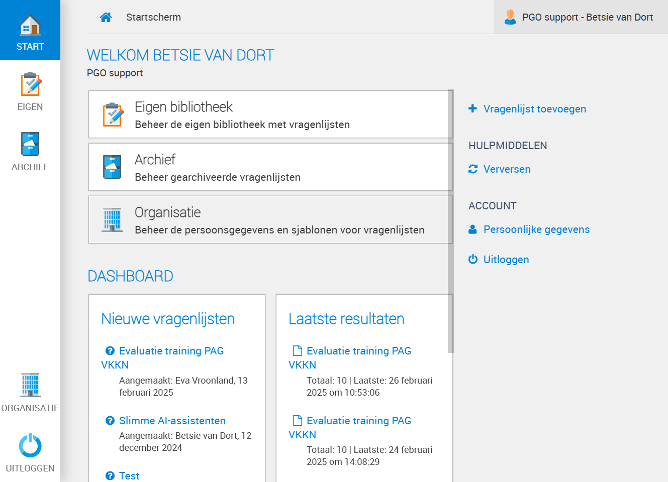Via organisatie/ persoonsgegevens kun je jullie organisatie/ persoonsgegevens terug zien.