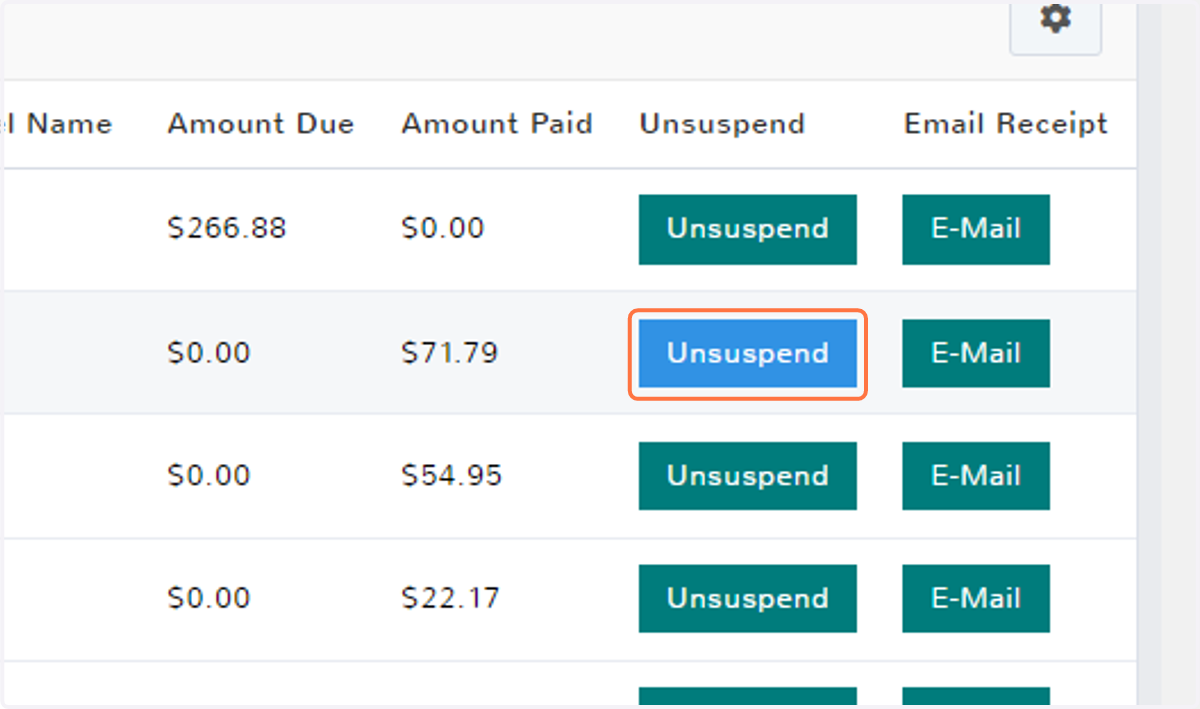 Click on Unsuspend