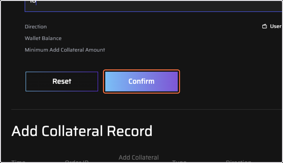 Type the amount you want to deposit and then click on "Confirm"