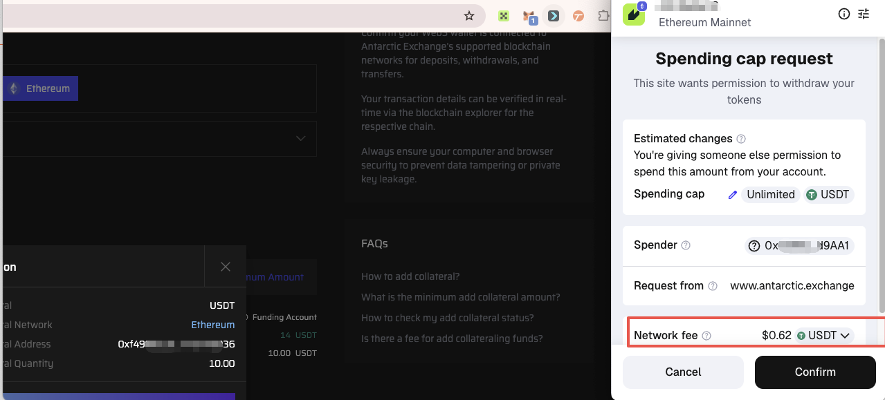 Confirm the status in the MetaMask wallet pop-up window.