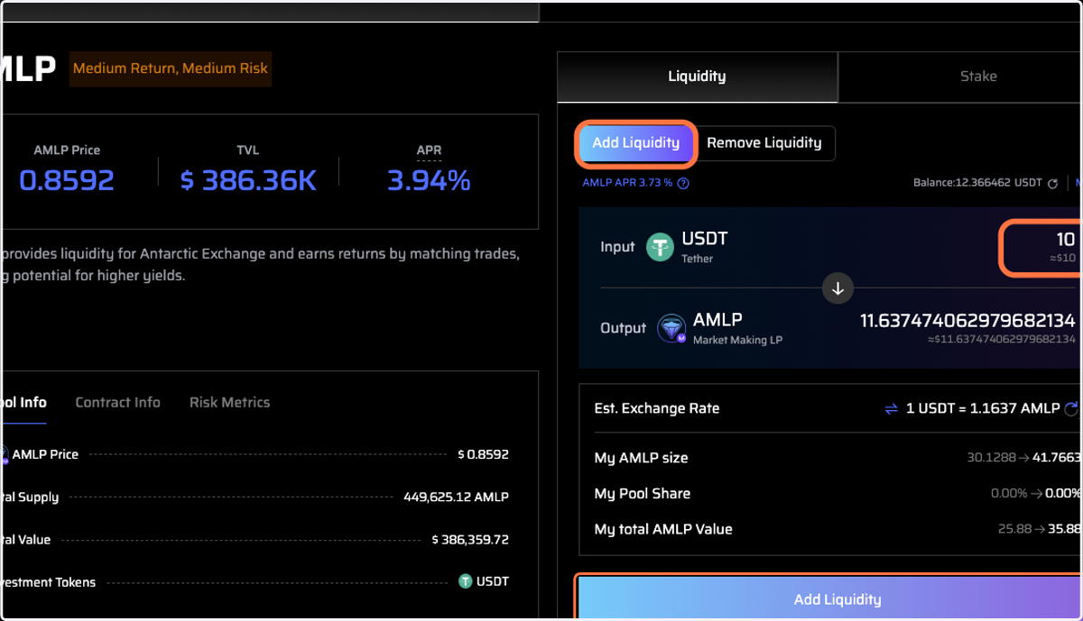Select "Add Liquidity"