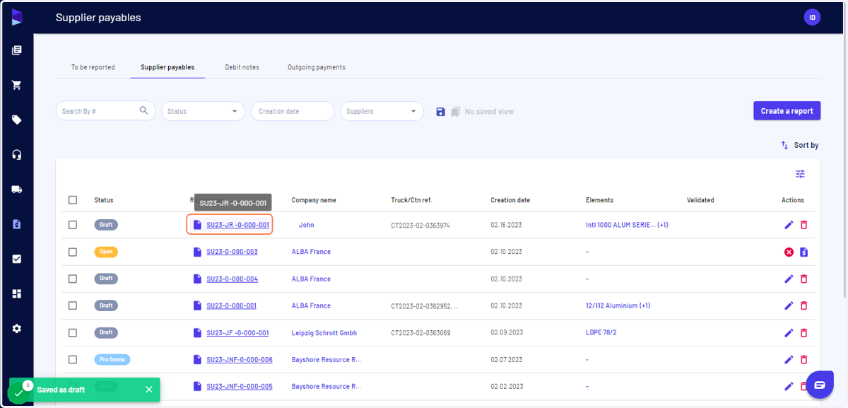 Click on the supplier payables to download it