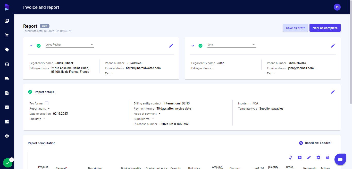 Edit the details if required (by clicking on "Report details") and select the correct supplier payable template and scroll down