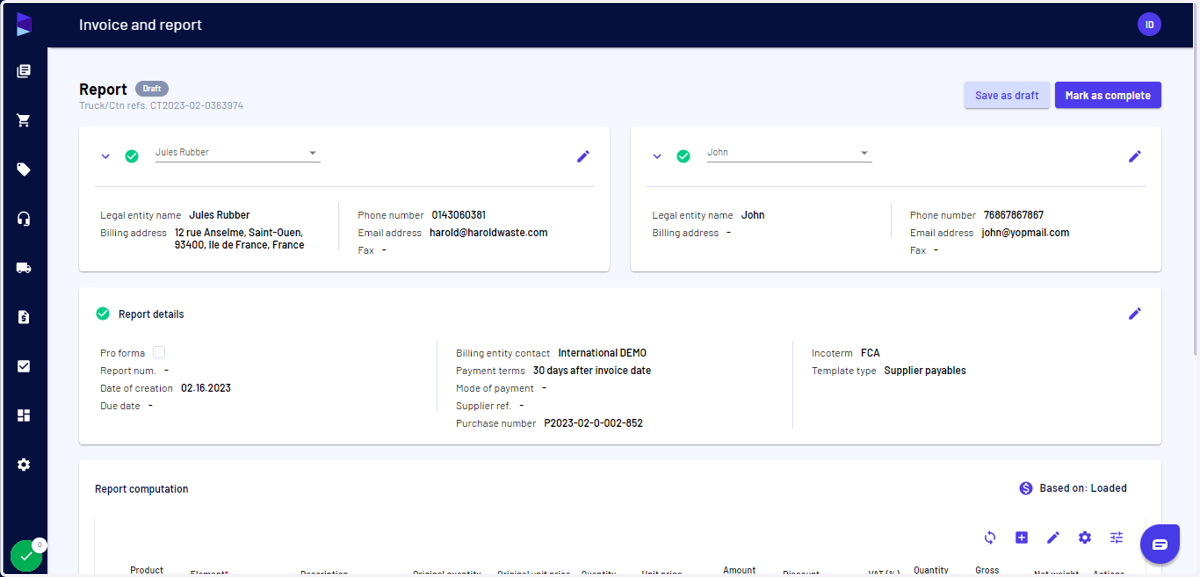 Edit the details if required (by clicking on "Report details") and select the correct supplier payable template and scroll down