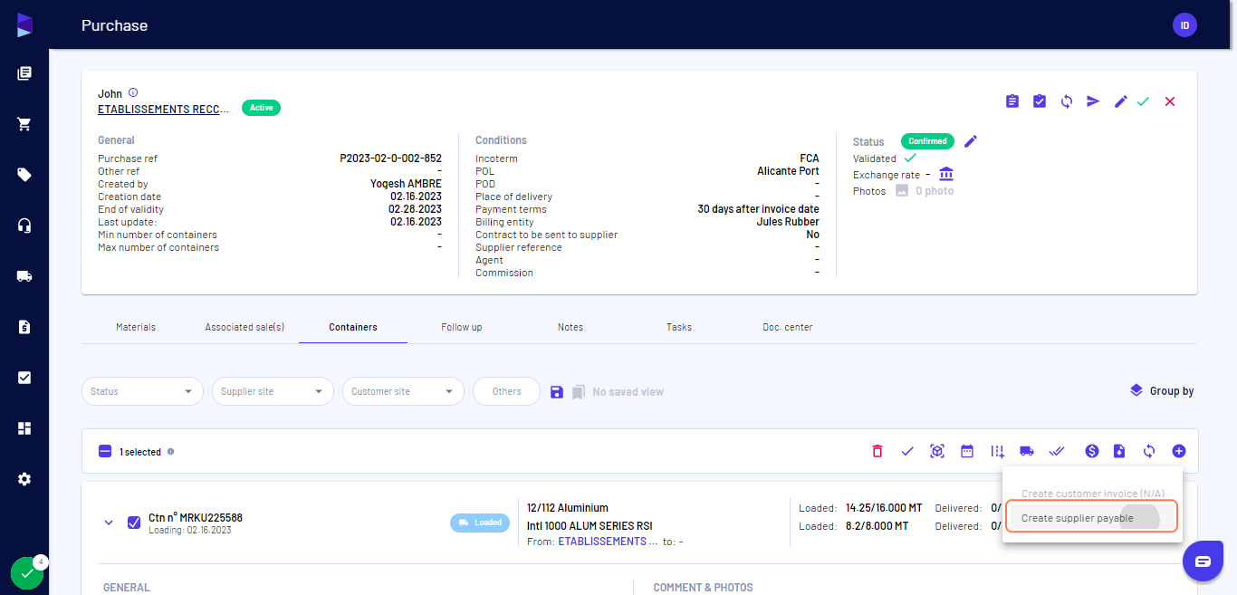 Click on "Create supplier payable"