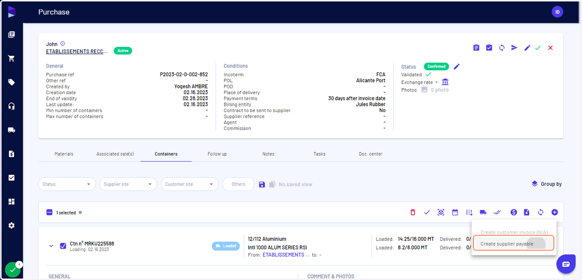 Click on "Create supplier payable"