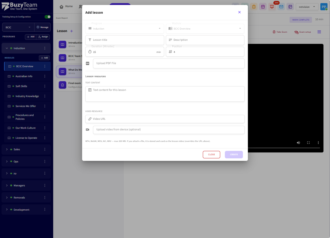 Add new lessons (Video, PDF, Test, etc.).