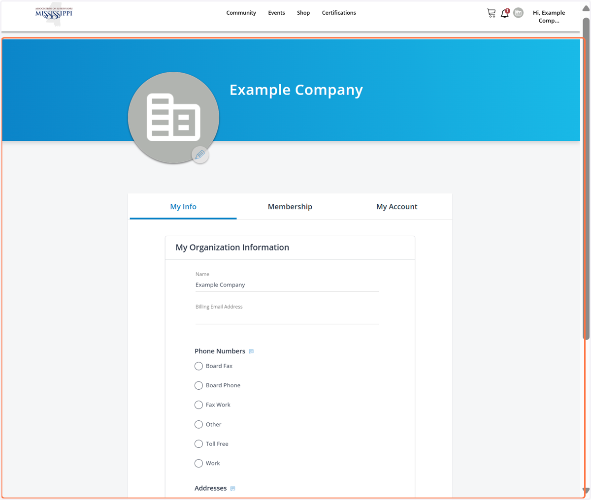 The image below is an example of the edit profile page.