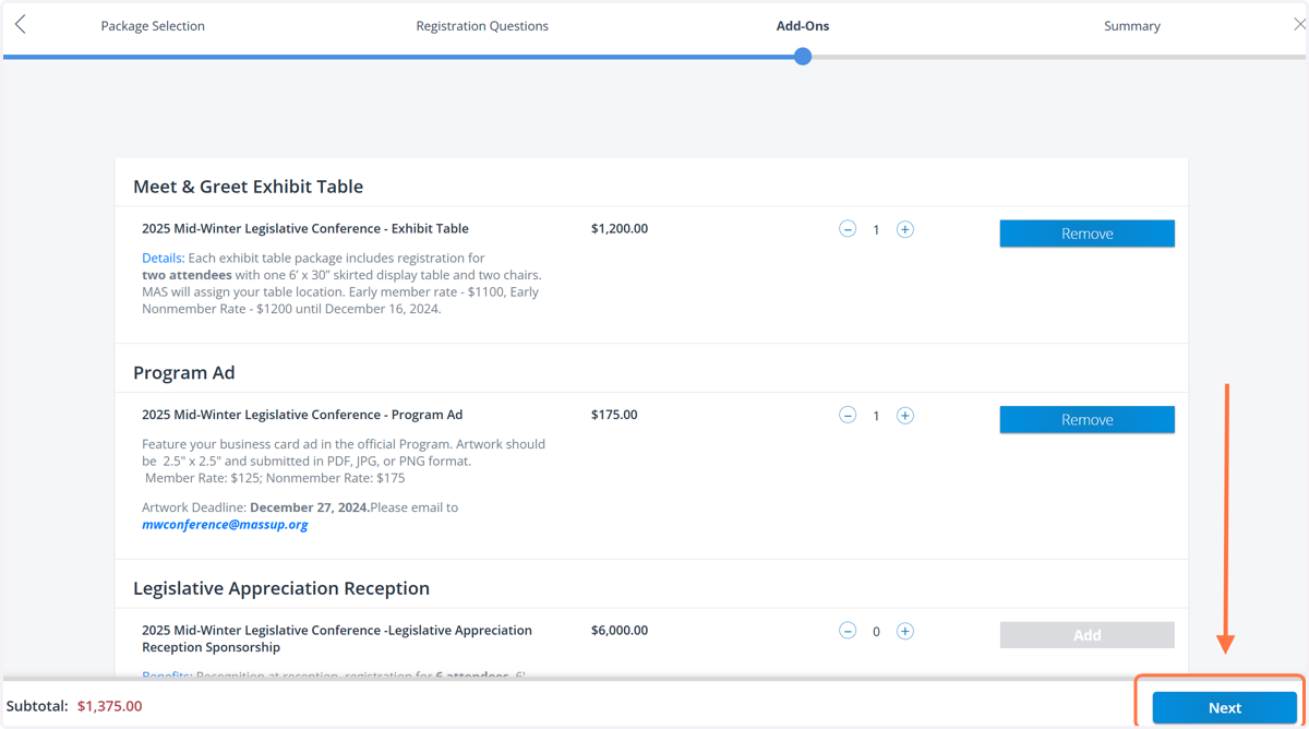 Once you have added everything, click "Next" at the bottom of the page