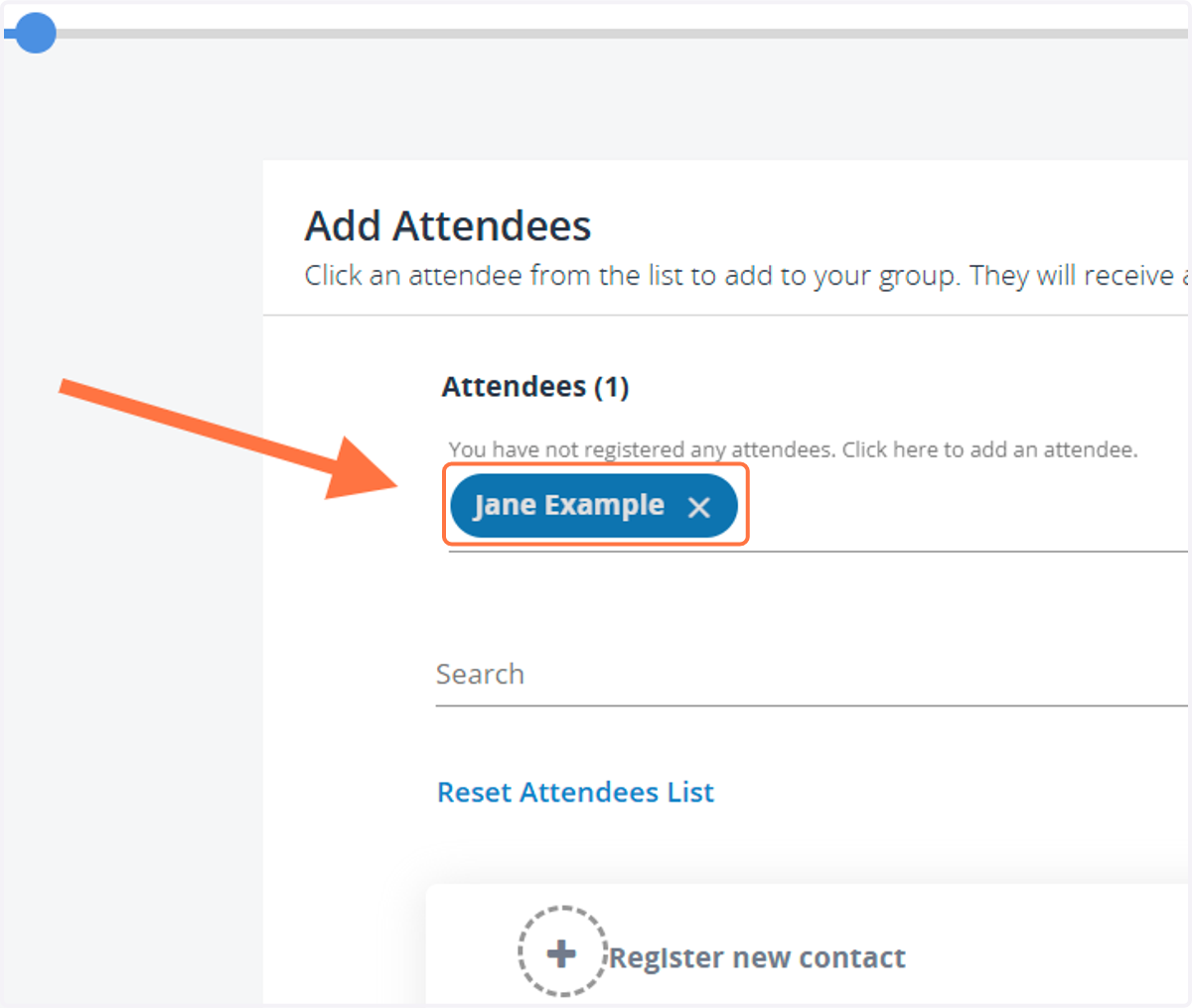 The image below reflects that "Jane Example" was added as an attendee