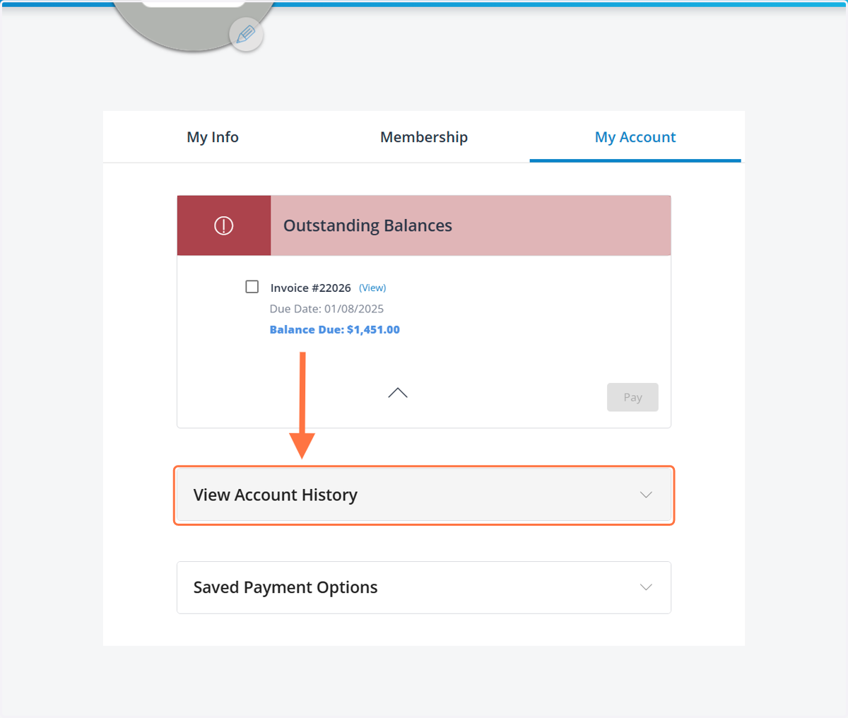 Click on "View Account History"
