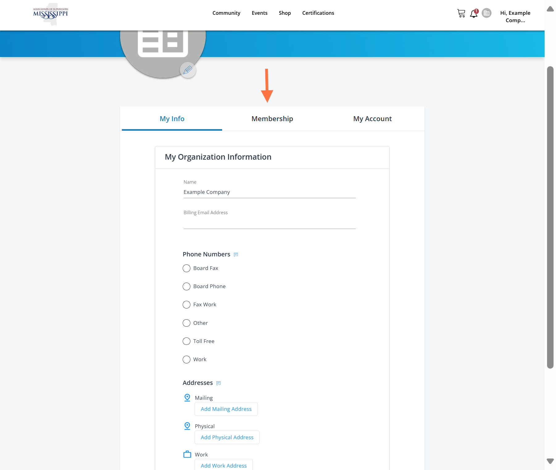 Click on "Membership" to view your membership status