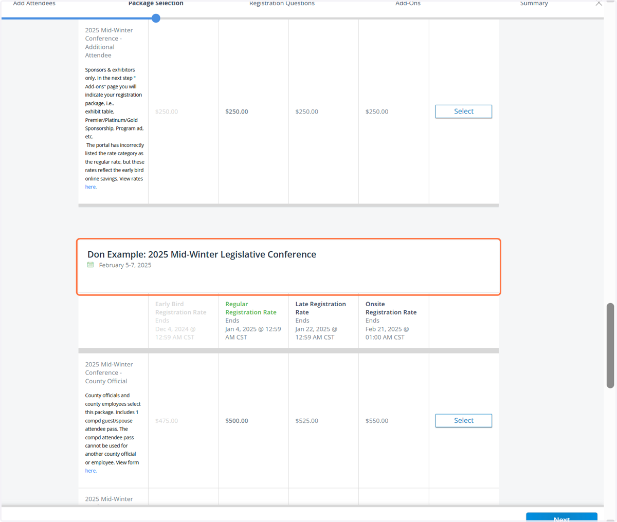 In this example, this is the third attendee "Don Example"