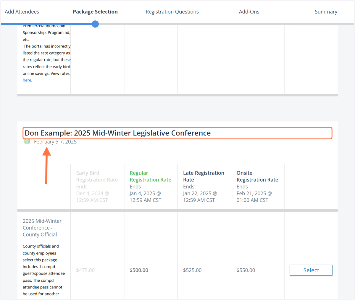 You can continue scrolling to see your additional attendees: Image below is of third attendee "Don Example"