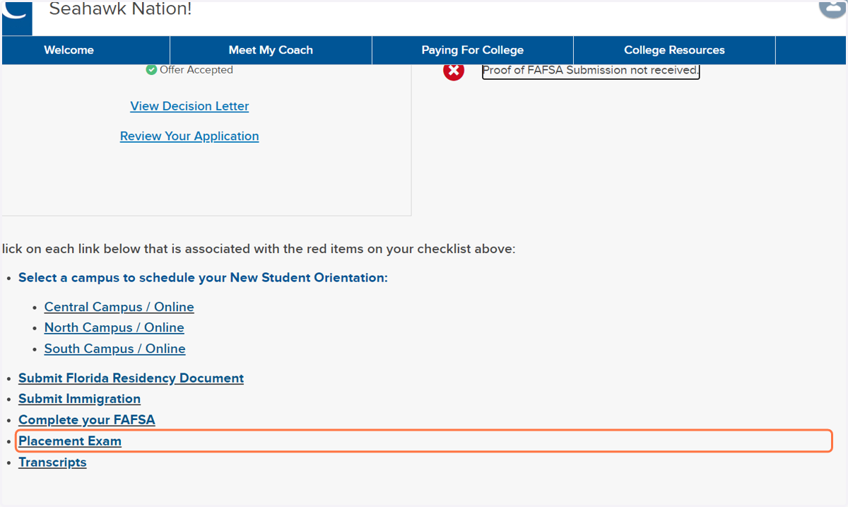 The checklist items with the red 'x' need to be completed. Incomplete checklist items that are preventing NSO registration should take priority.