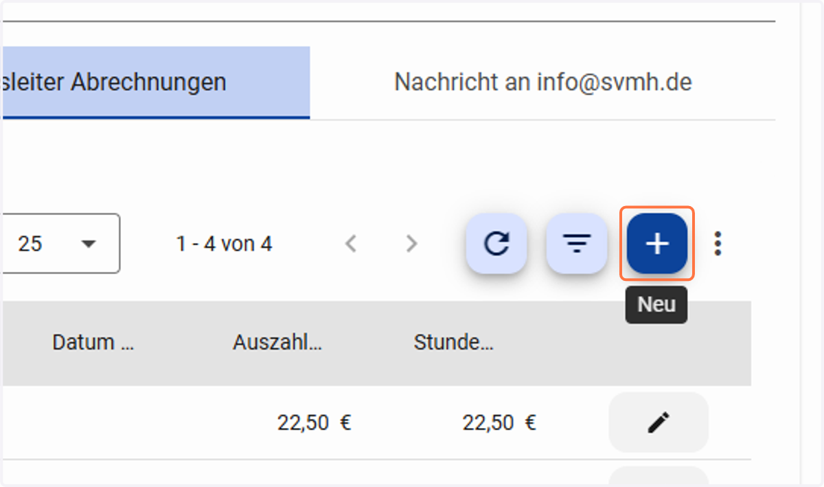 Klicken Sie auf das Neu-Symbol, um eine neue Stunde zu erfassen.