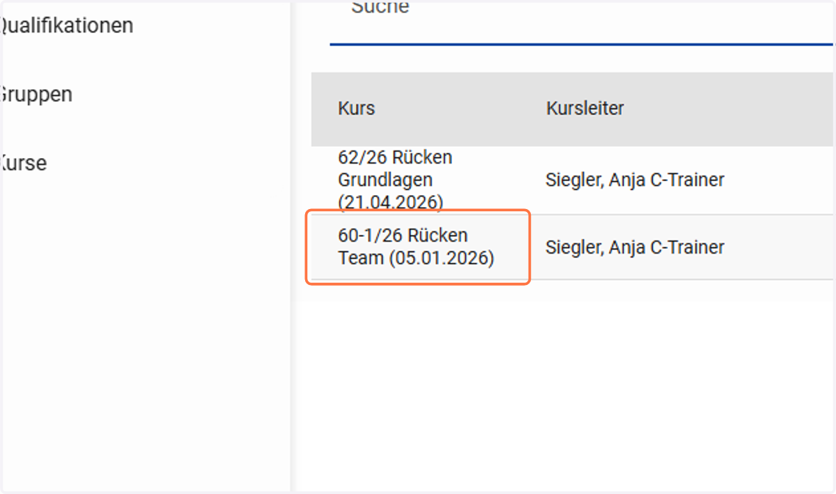 Klicken Sie den Kurs / die Gruppe an, für den / die Sie geleistete Stunden eintragen möchten.
