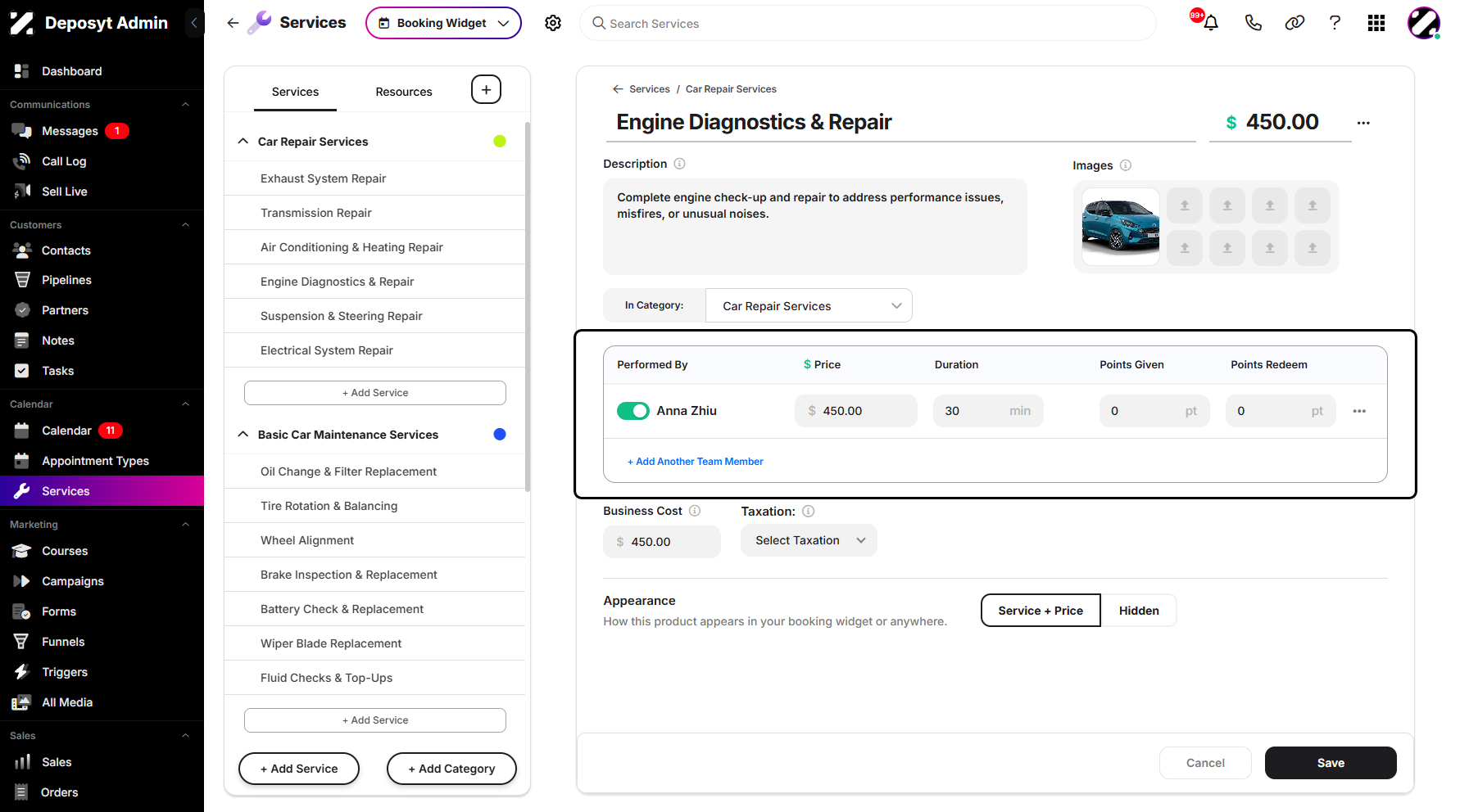 Step 8: Adding a new team member to a service and managing their details is also possible.