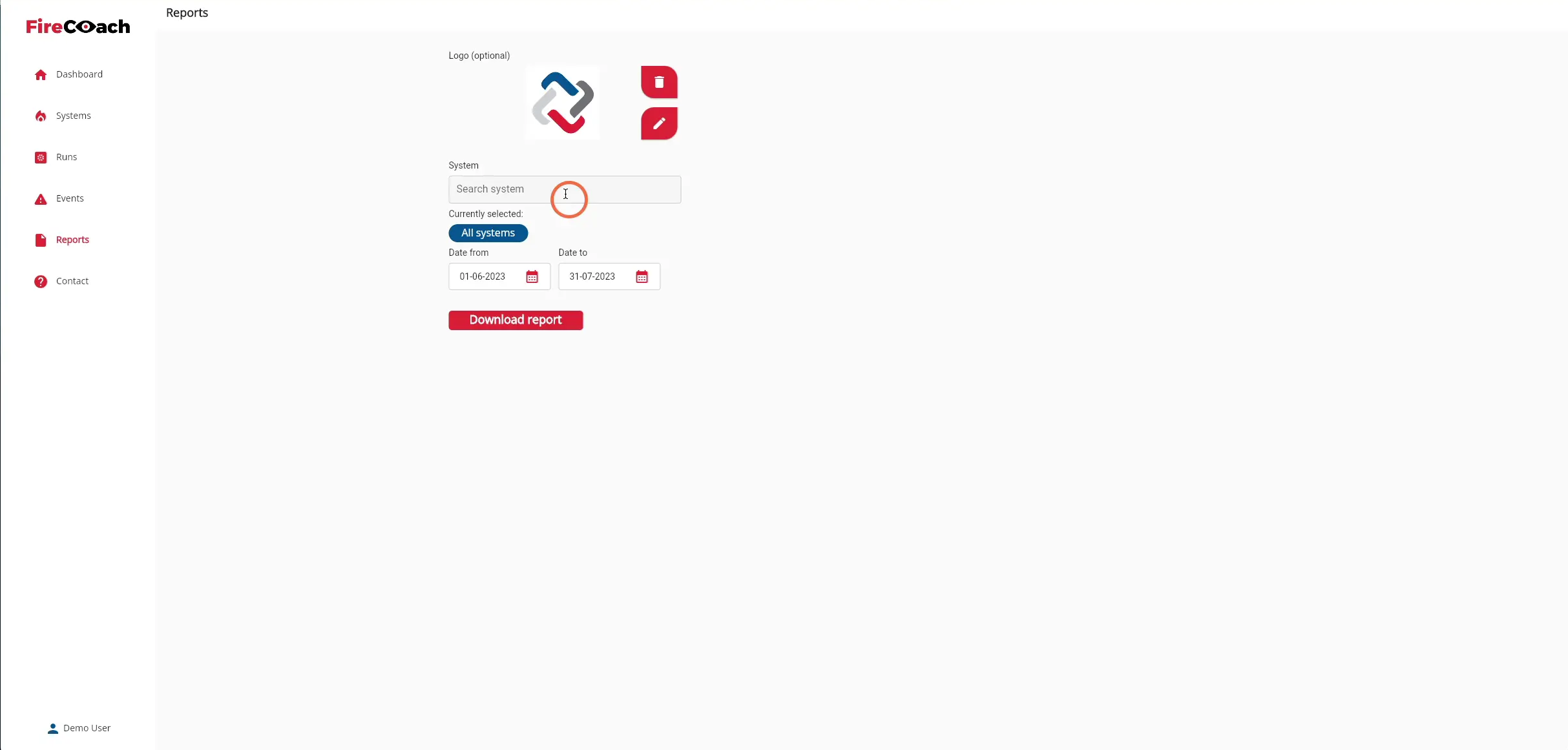 Click 'Search system' to search for specific Firepack