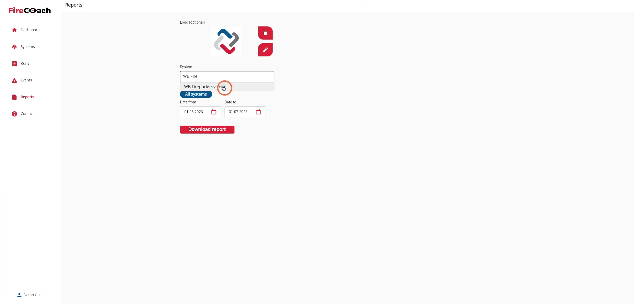Click on the Firepack that you would like to include in the report