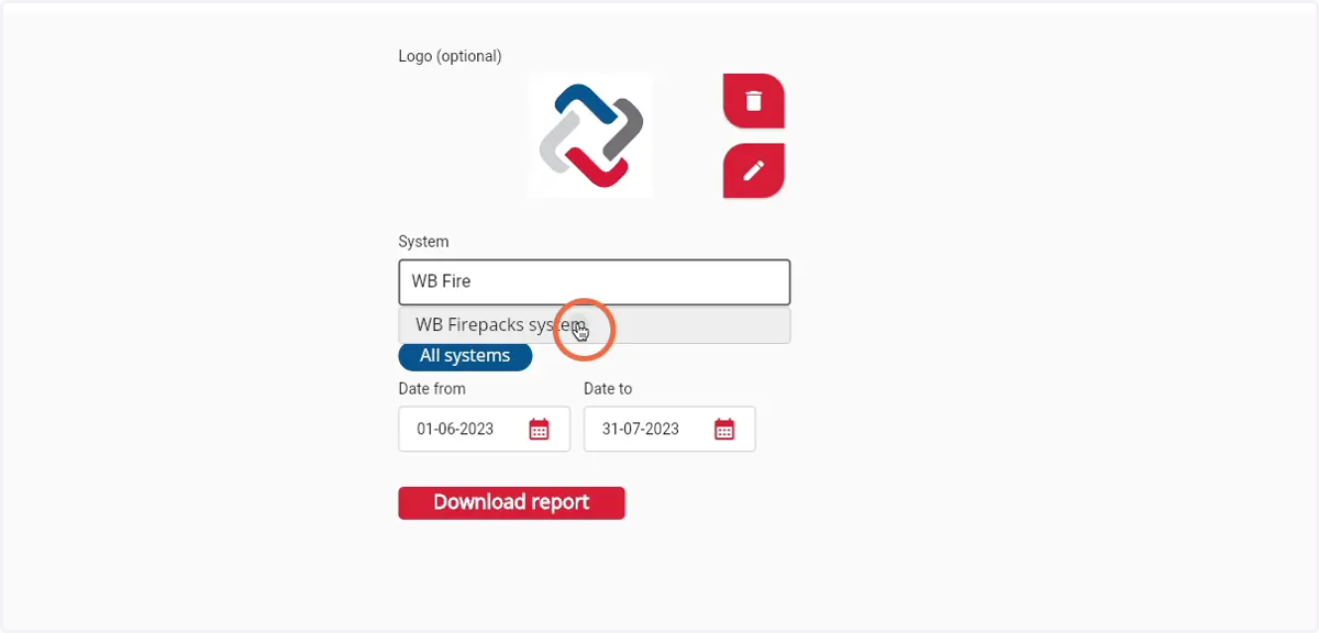 Click on the Firepack that you would like to include in the report