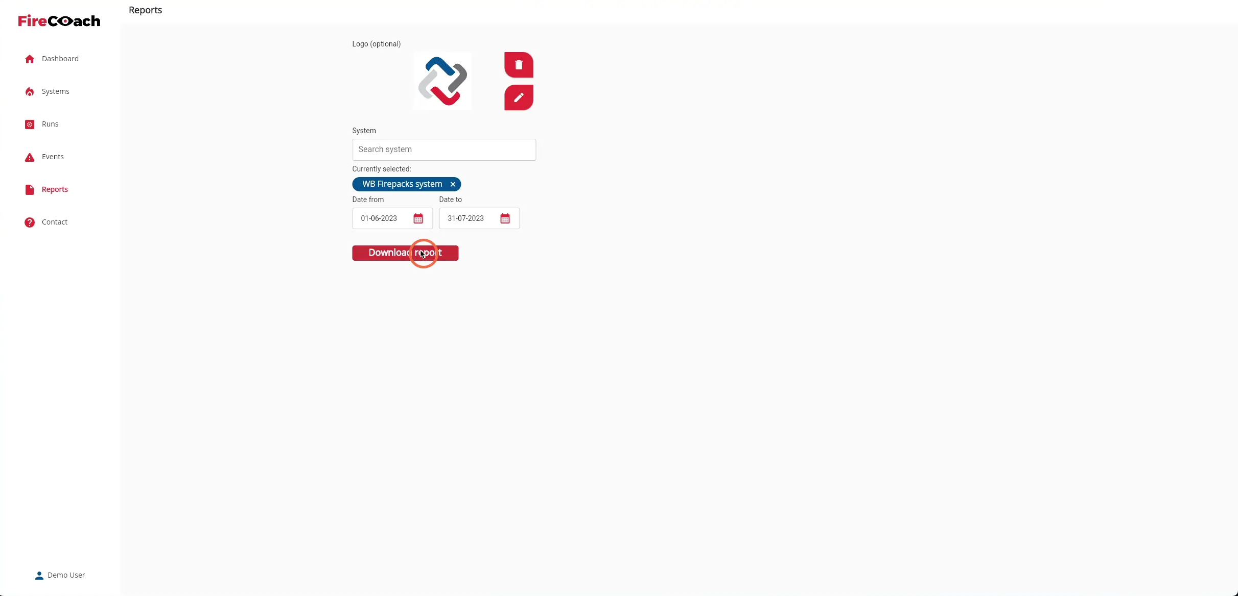 Click 'Download report' to download the report for the selected Firepacks as a PDF file