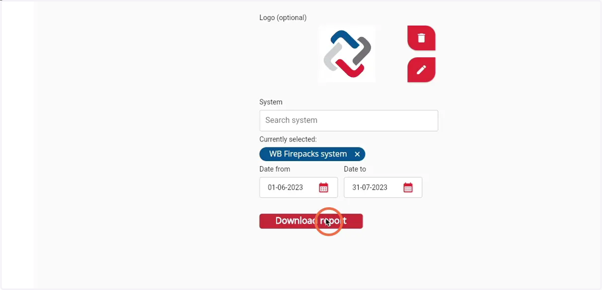 Click 'Download report' to download the report for the selected Firepacks as a PDF file