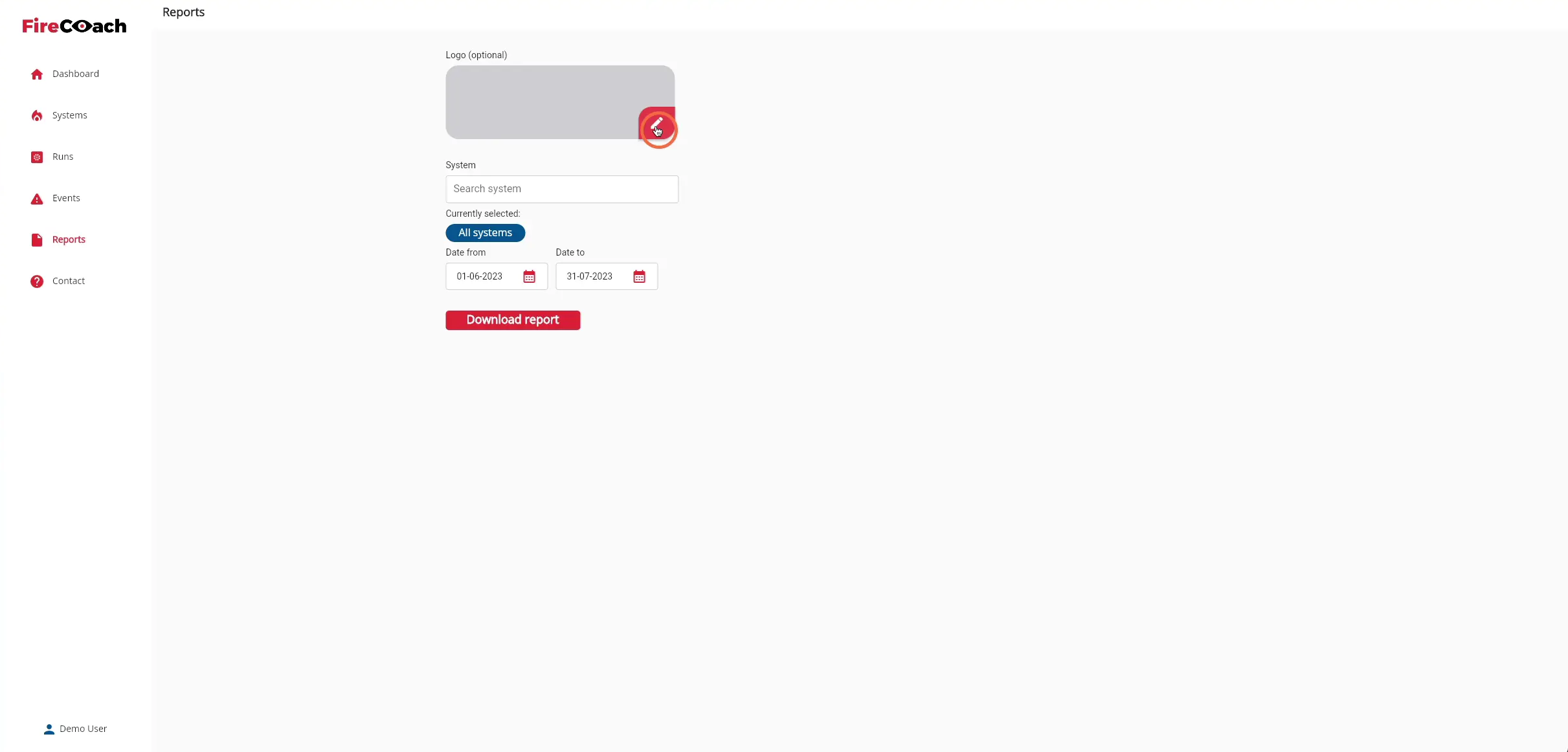 Click on the 'Pen' icon to select a logo for the PDF export