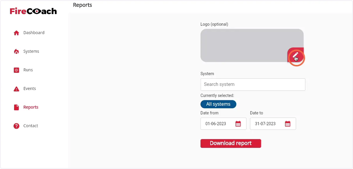 Click on the 'Pen' icon to select a logo for the PDF export