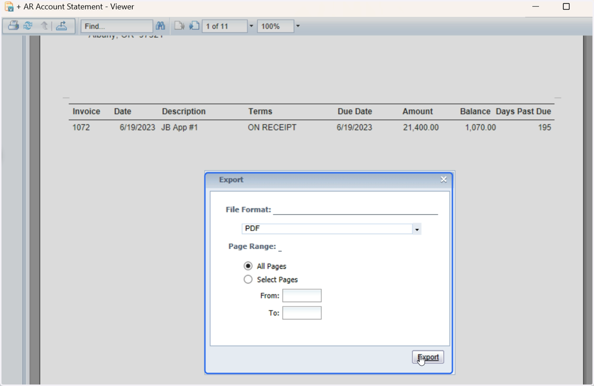 Export the AR Account Statement Report to PDF