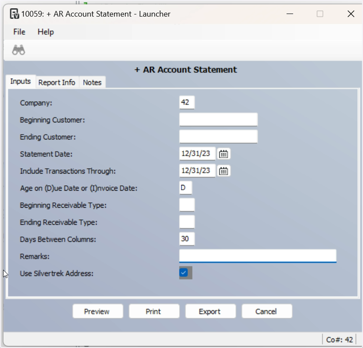See reference of a typical layout on a month AR Account Statement Report
