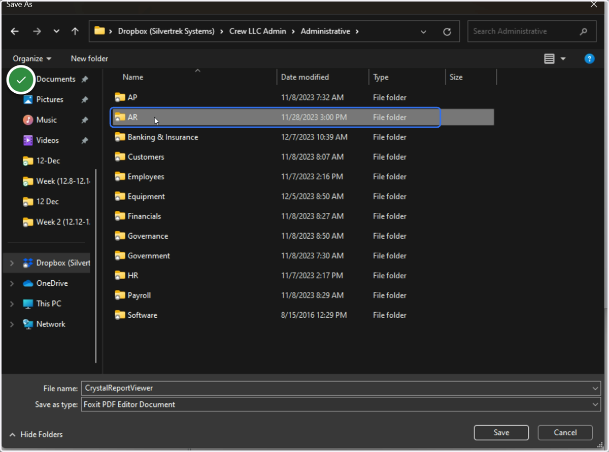 Once you have selected your Administrative Folder go into your AR Folder