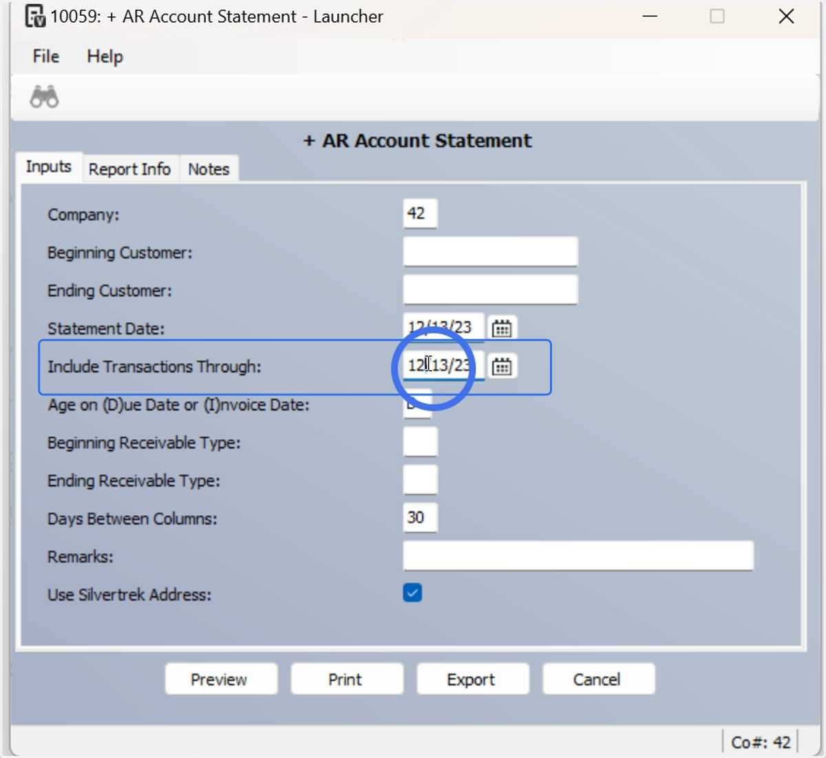 Include Transactions Through: Today's Date or Month End Date