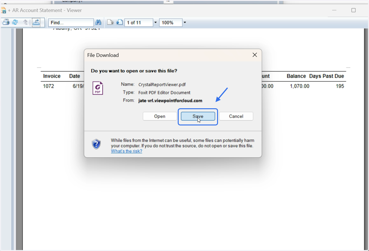 Save your AR Account Statement PDF to Dropbox