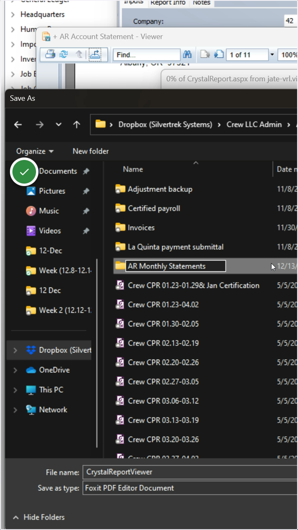 Once you have selected your AR Folder go into your AR Monthly Statement Folder