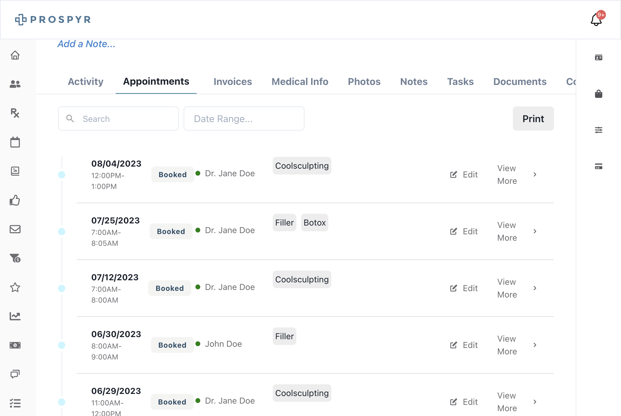 Appointments Tab