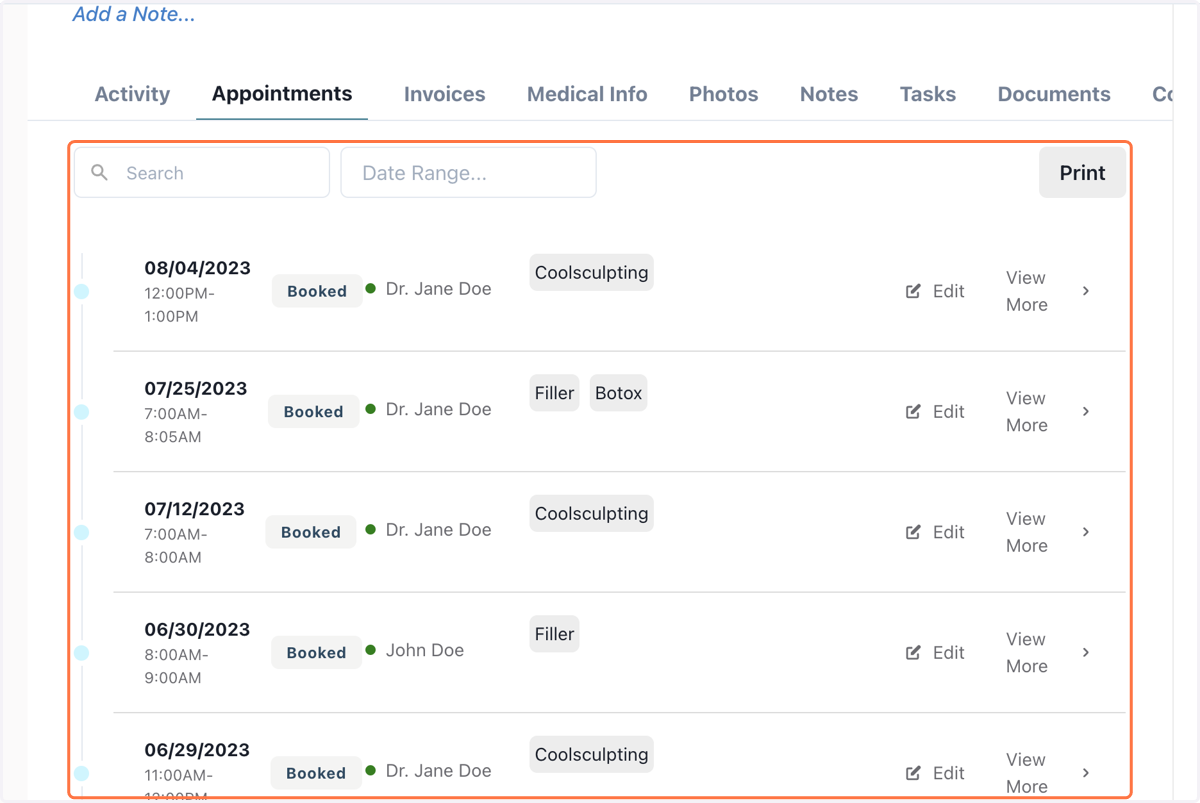 Appointments Tab