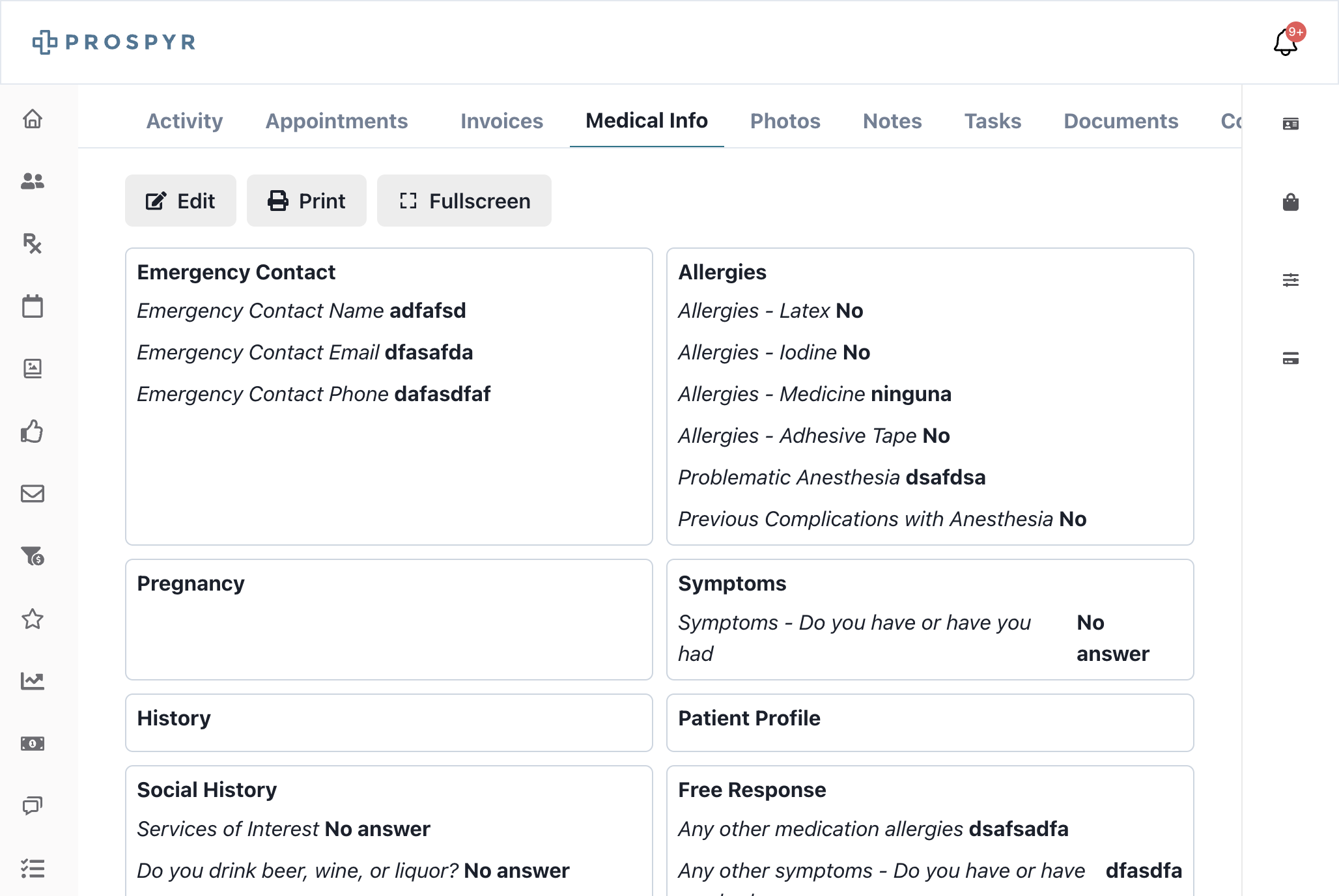 Medical Info Tab