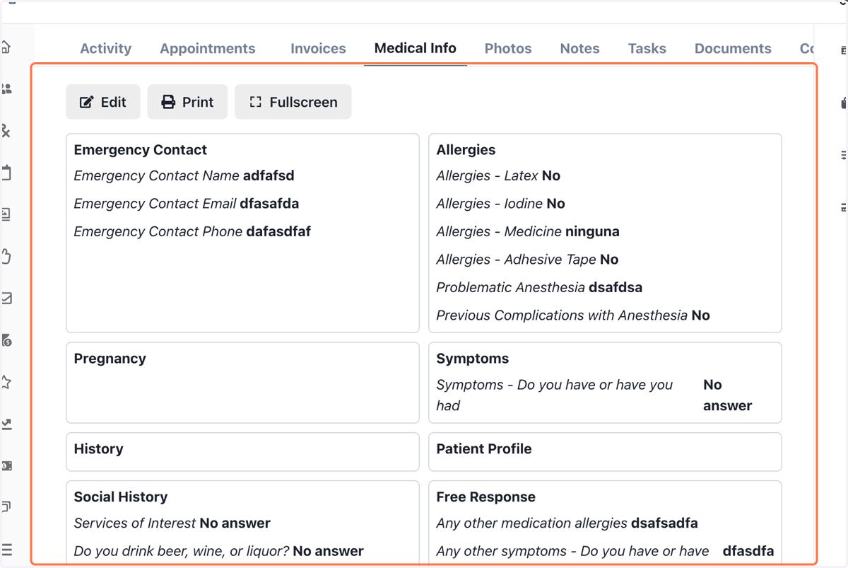 Medical Info Tab