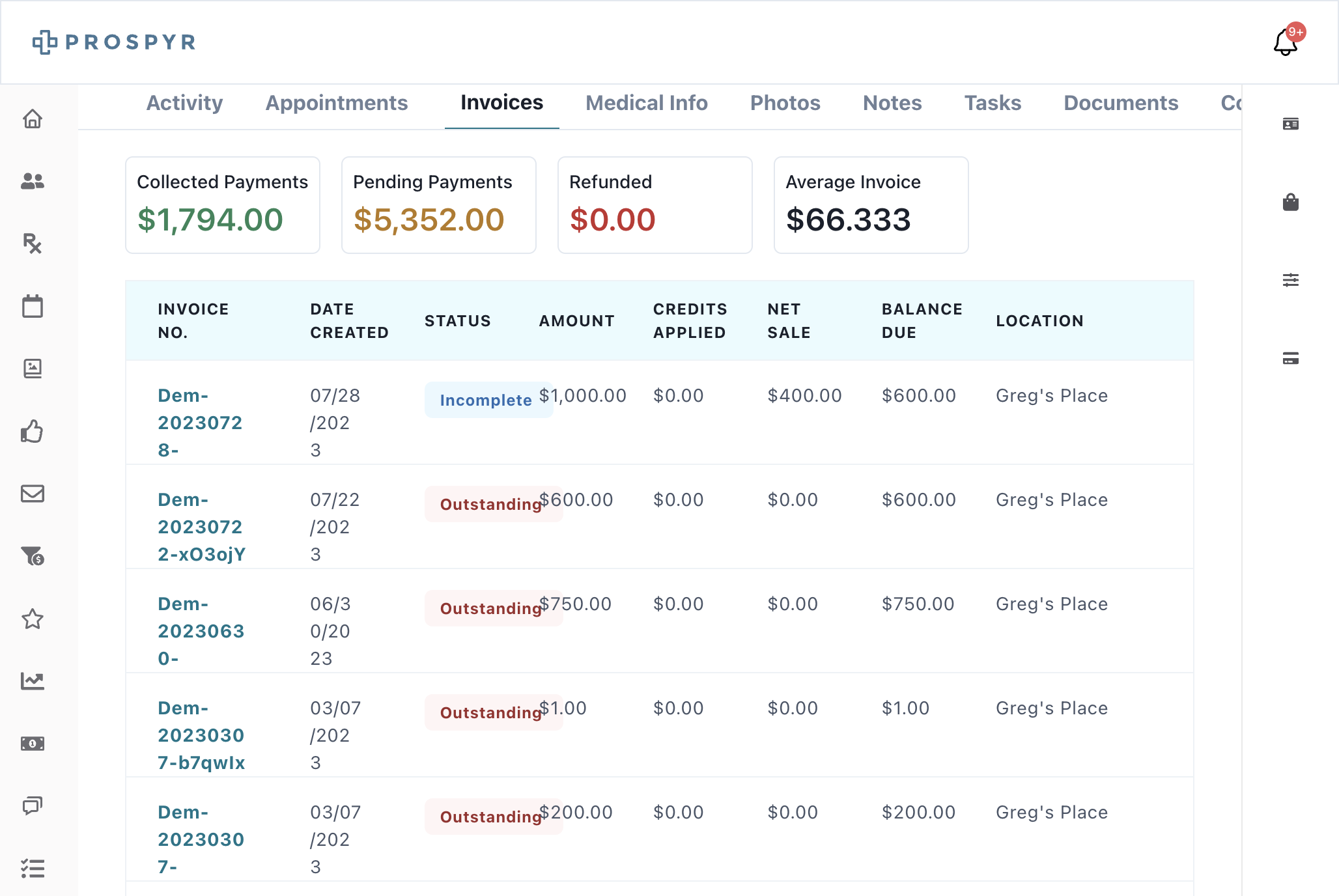 Invoices Tab