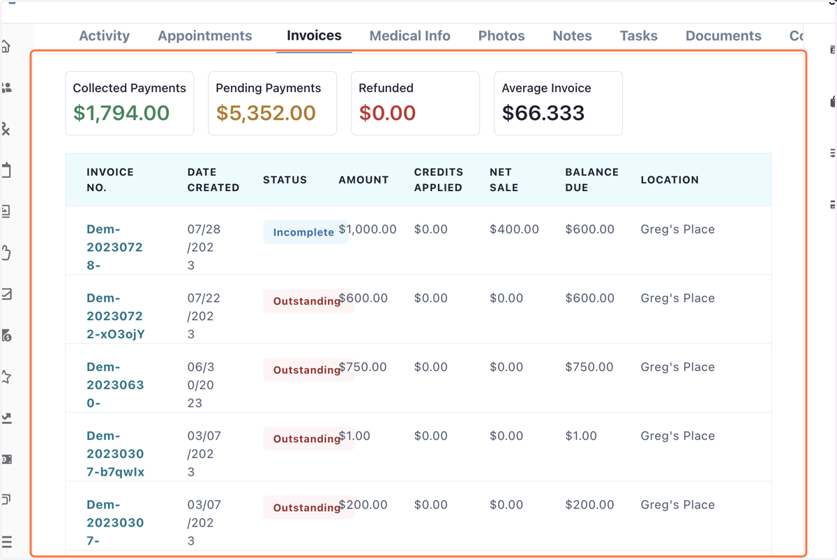 Invoices Tab