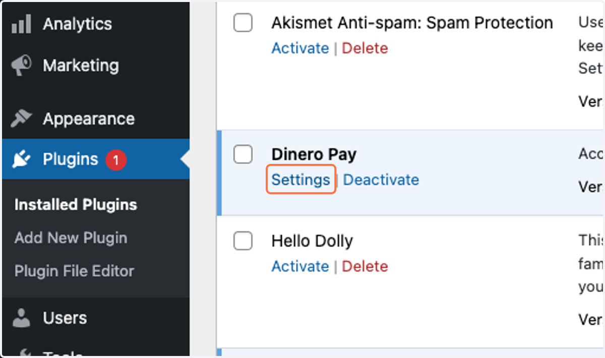 Go the the plugin settings and click on manage