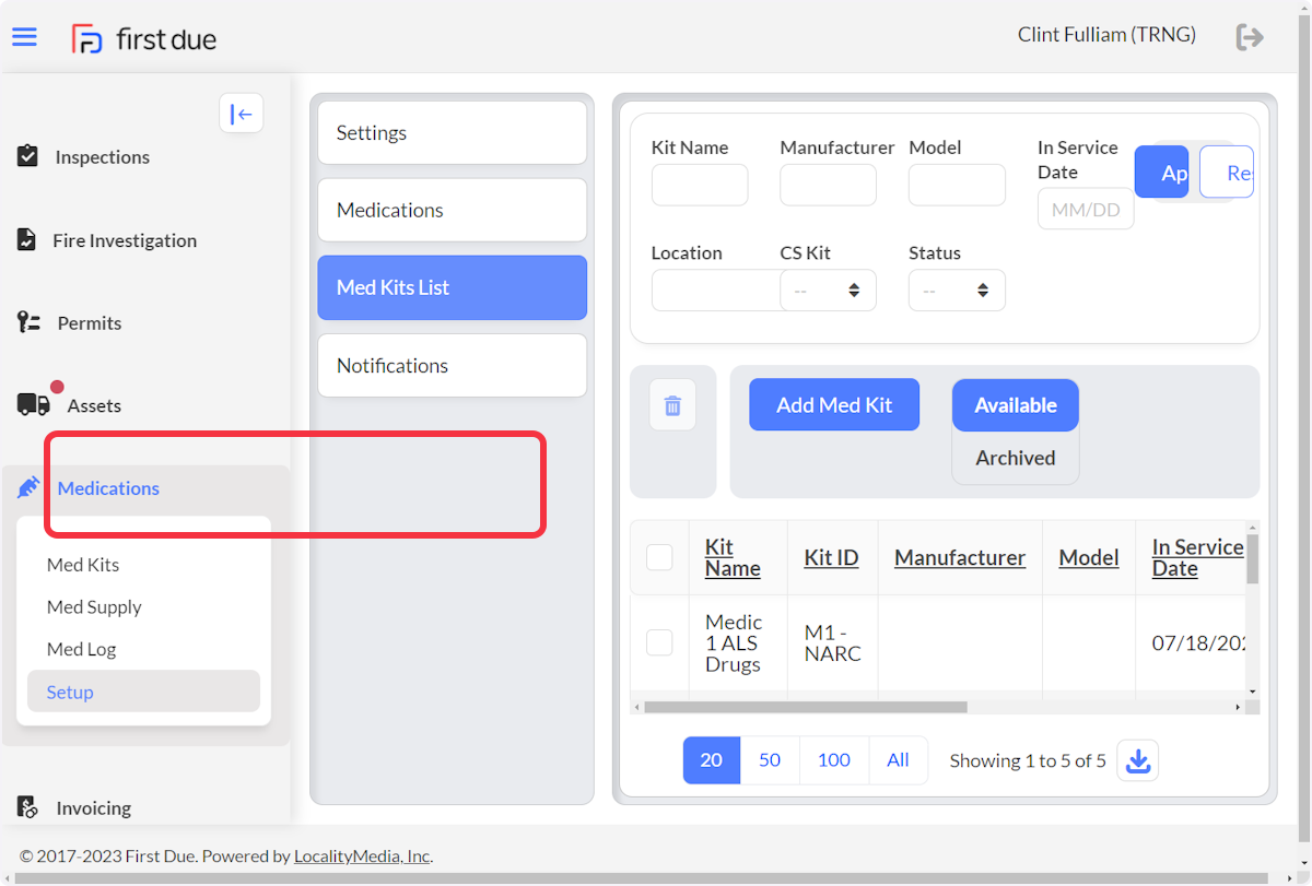 Navigate to Medications module then click on Setup