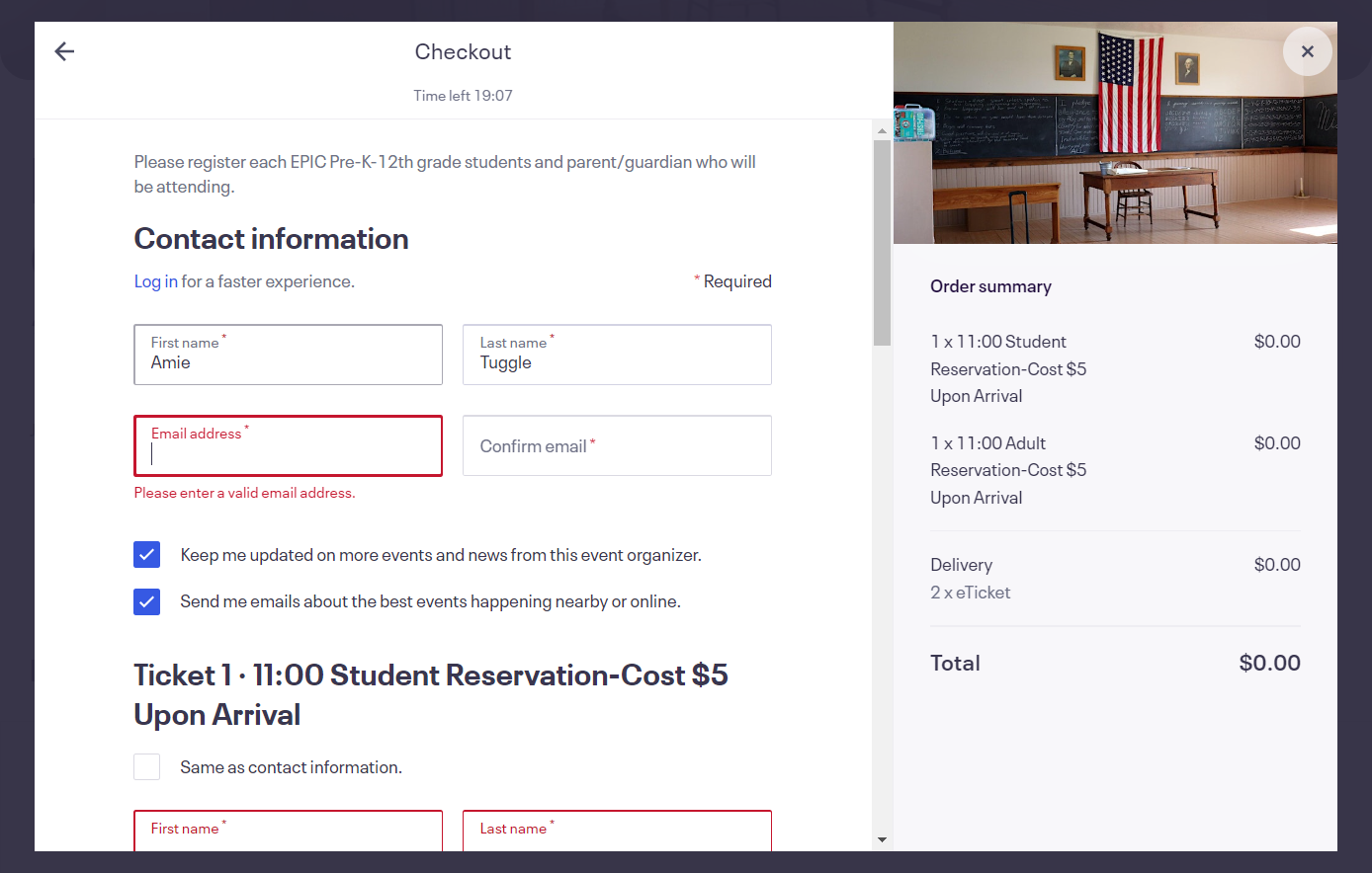 Enter your name and your email address. The registration tickets will be sent to this email address.