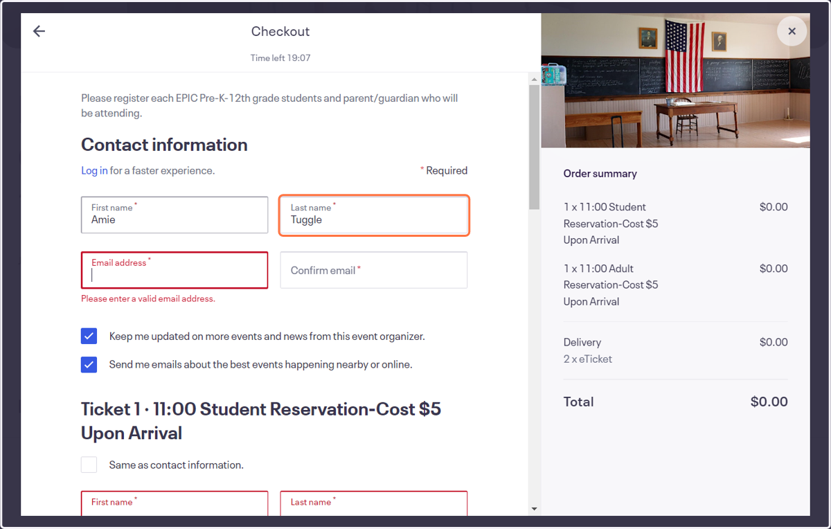 Enter your name and your email address. The registration tickets will be sent to this email address.