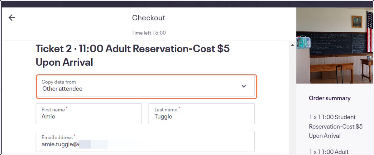 Each ticket must have a different name. Do not use the "Copy data from" drop-down option to autofill the information. Tickets with duplicate names may be deleted.