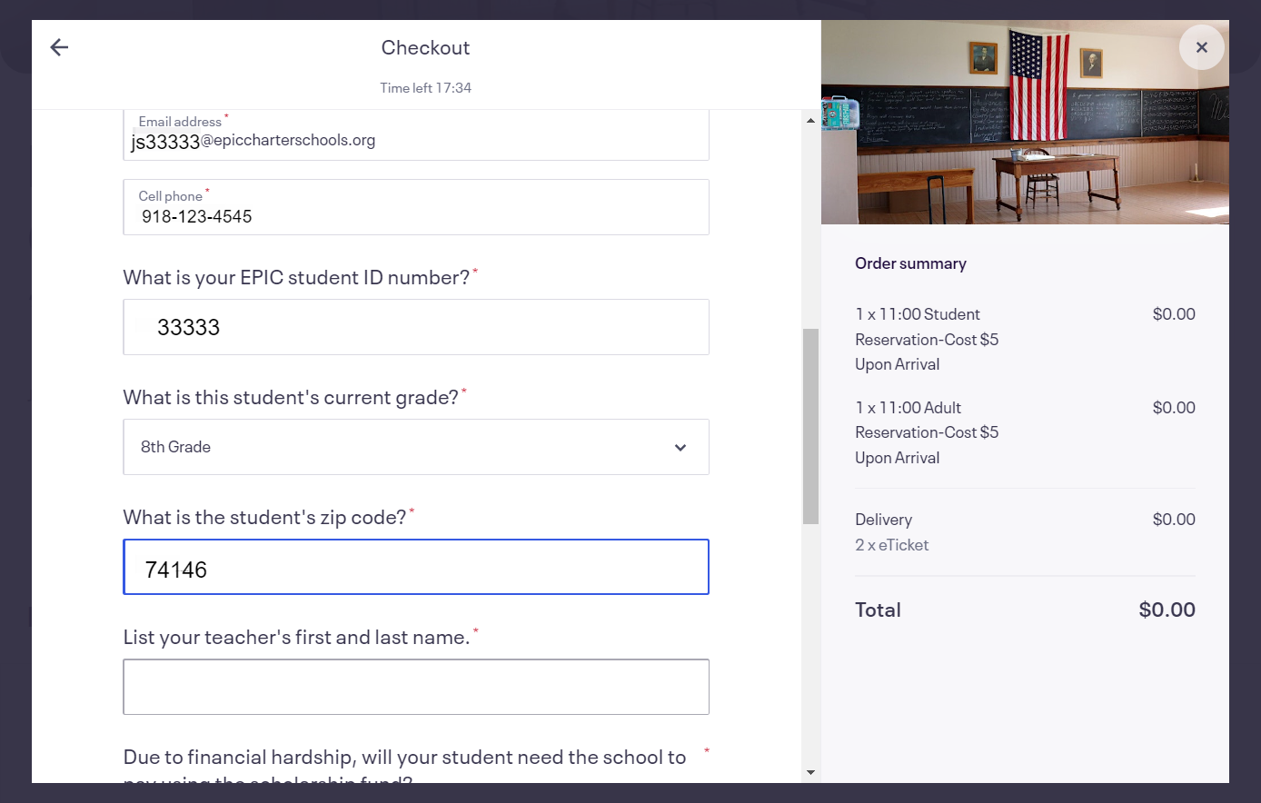 Scroll down to complete all student information.