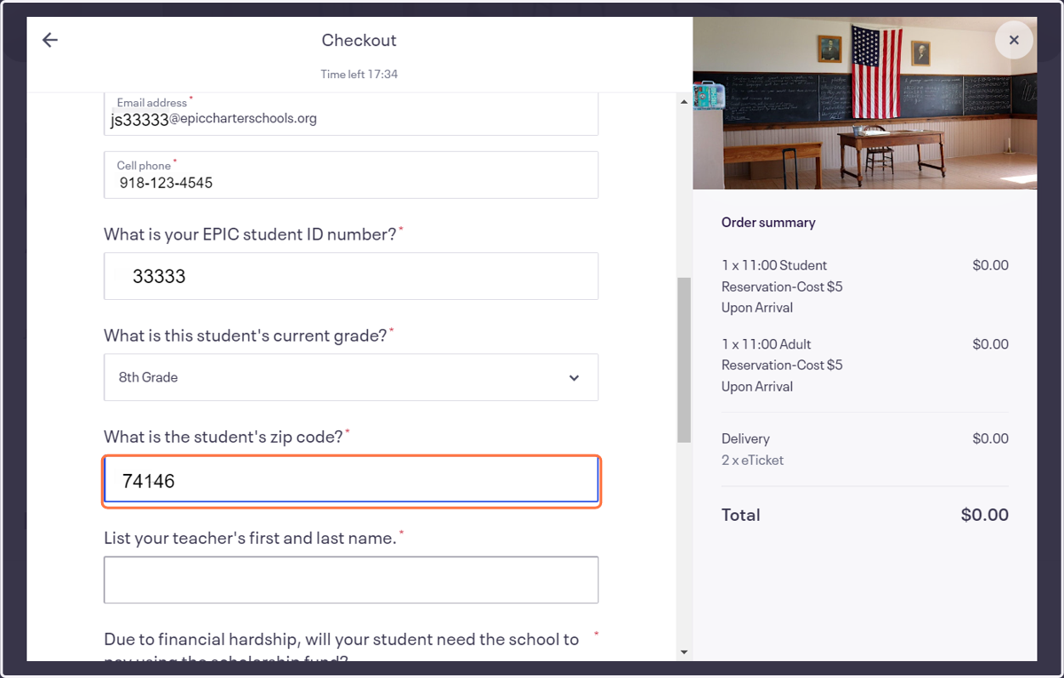 Scroll down to complete all student information.