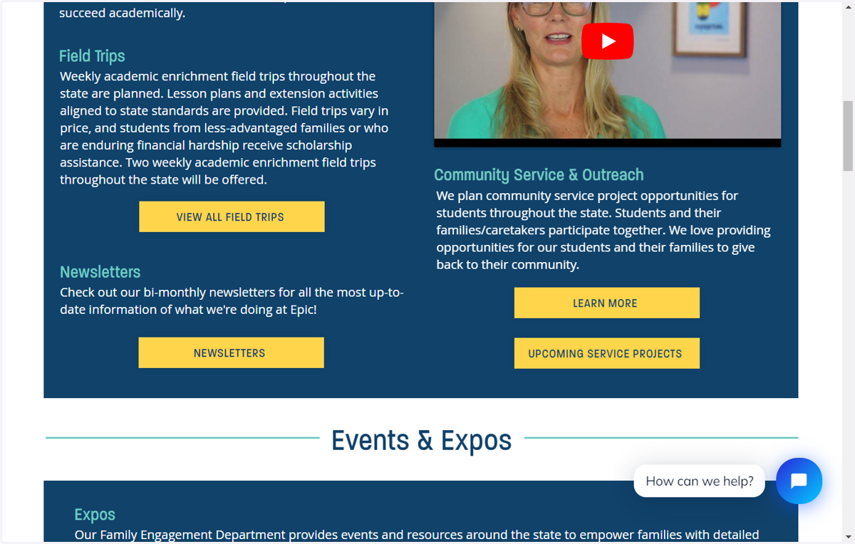 From the Family Engagement page, you can view upcoming field trips, service projects, events, and access the newsletter.