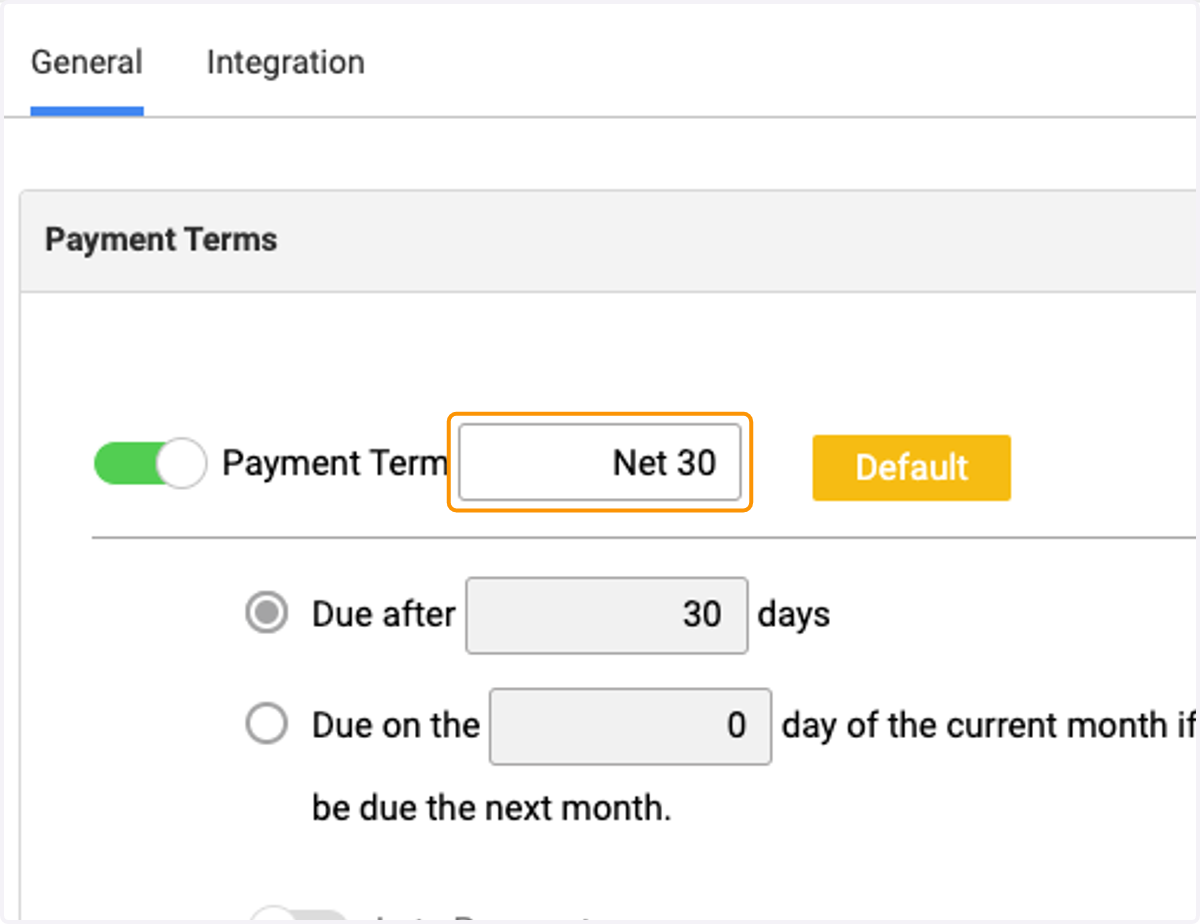 Set your Payment Term in the highlighted field